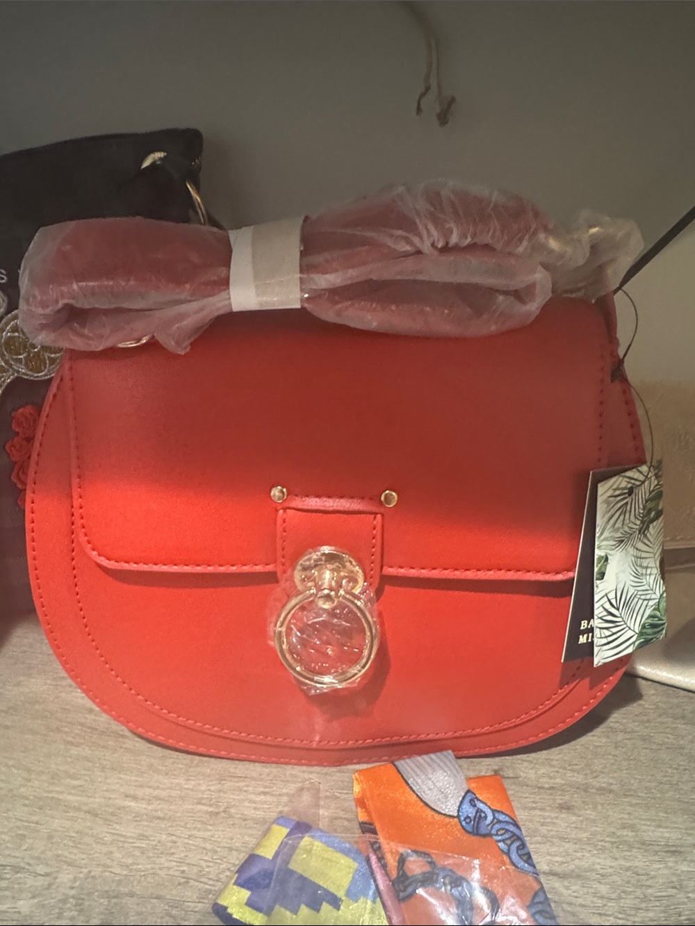 Badgley Mischka Red Crossbody Bag with Gold Hardware